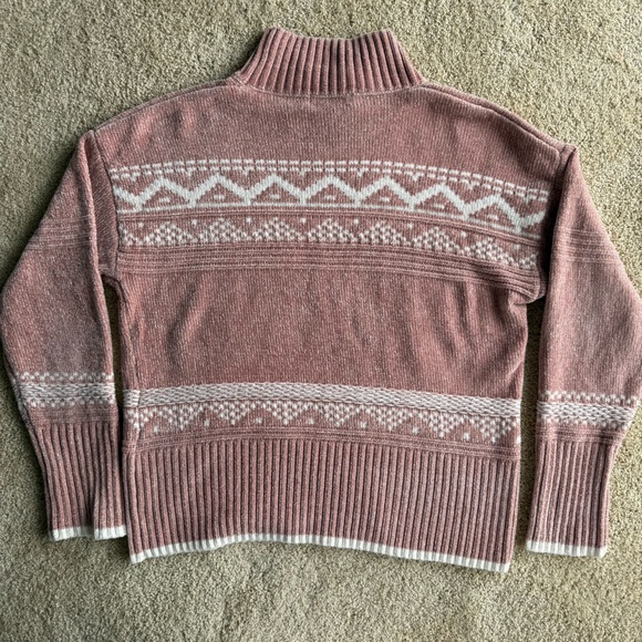 Christian Siriano Chenille Sweater Women M Pink Fair Isle Mock Neck Pullover - Picture 4 of 8